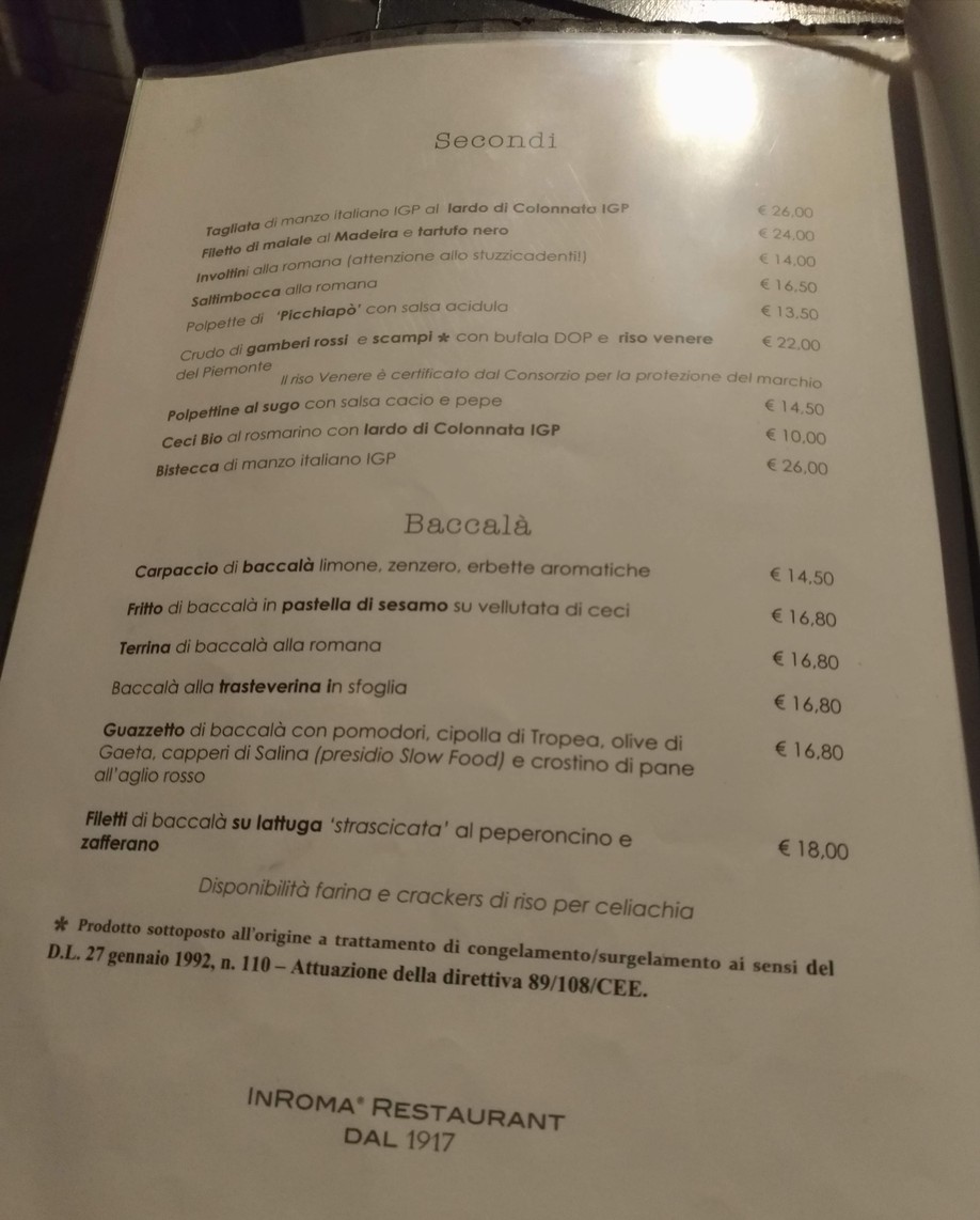 In Roma - since 1917 menu 5
