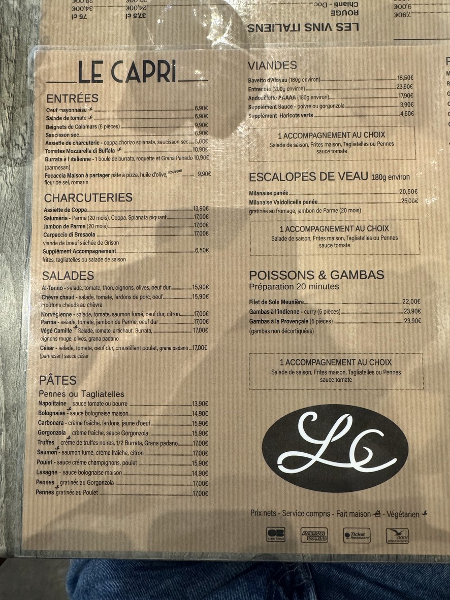 PIZZERIA LE CAPRI menu 1