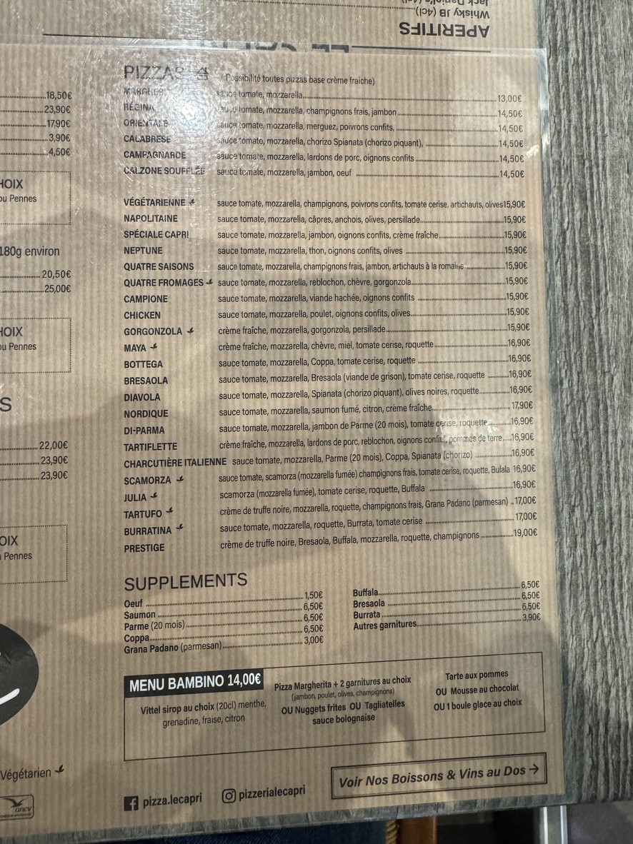 PIZZERIA LE CAPRI menu 2