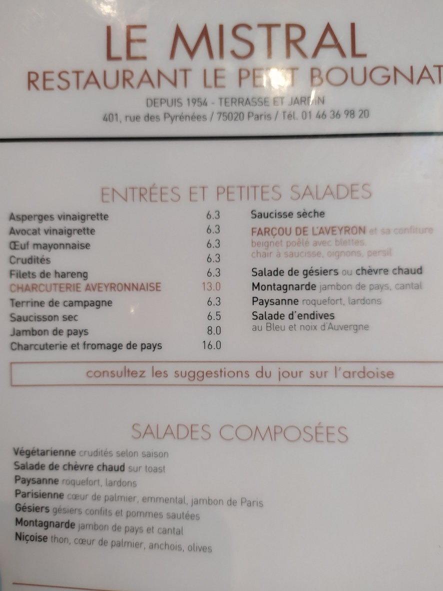 Le Mistral menu 1