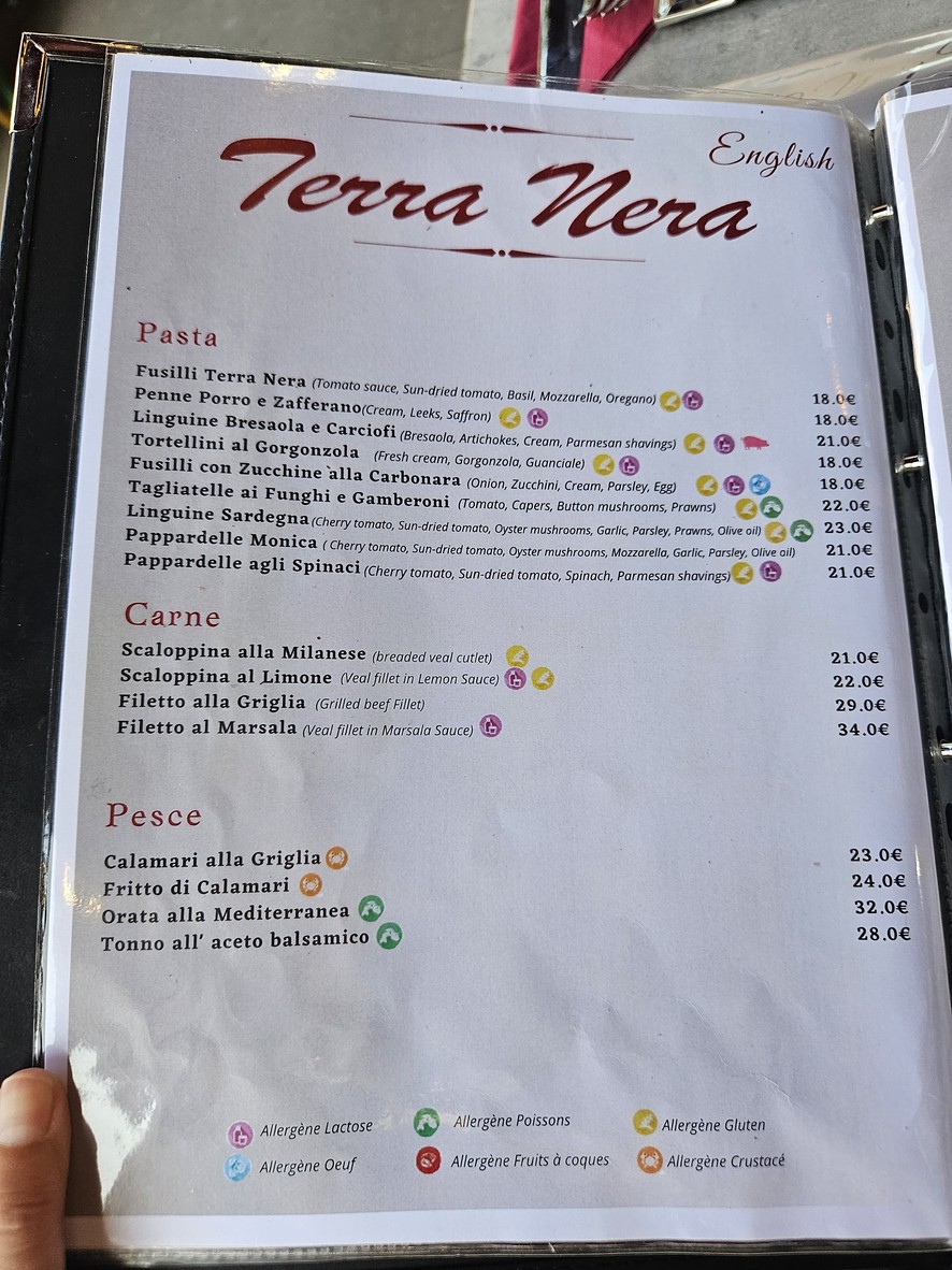 Terra Nera menu 1