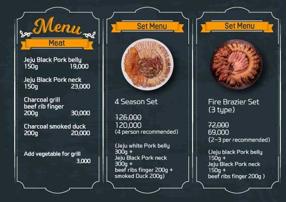 Namsan Four Seasons (Especialistas en cerdo negro de Jeju curado a la parrilla sobre carbón vegetal) menu 1