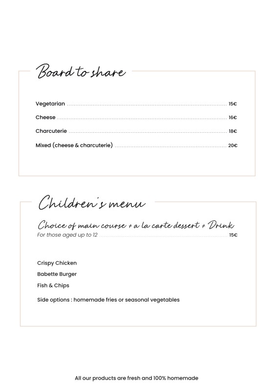 Babette Paris La Villette menu 2