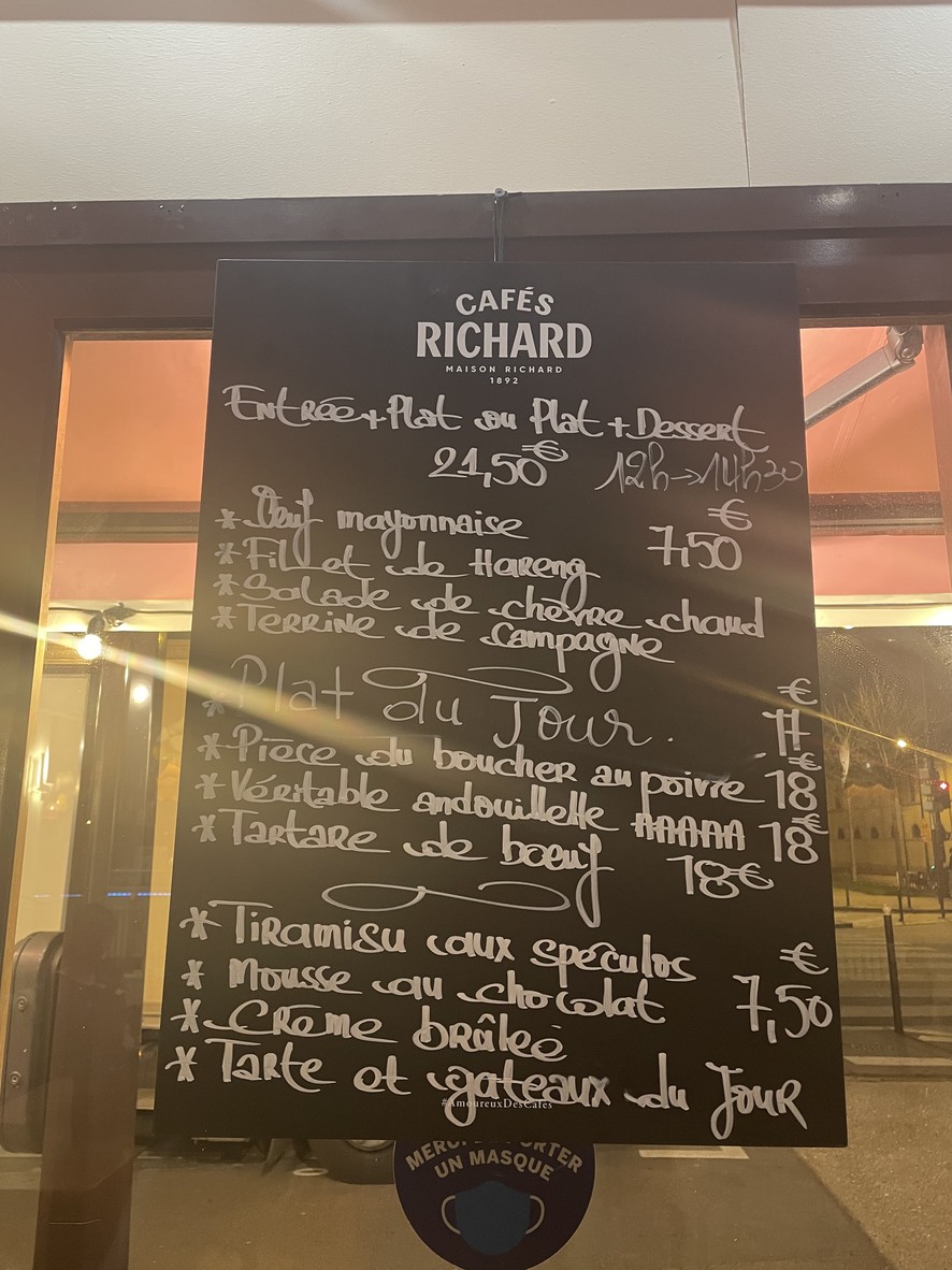 La villa Reine menu 1