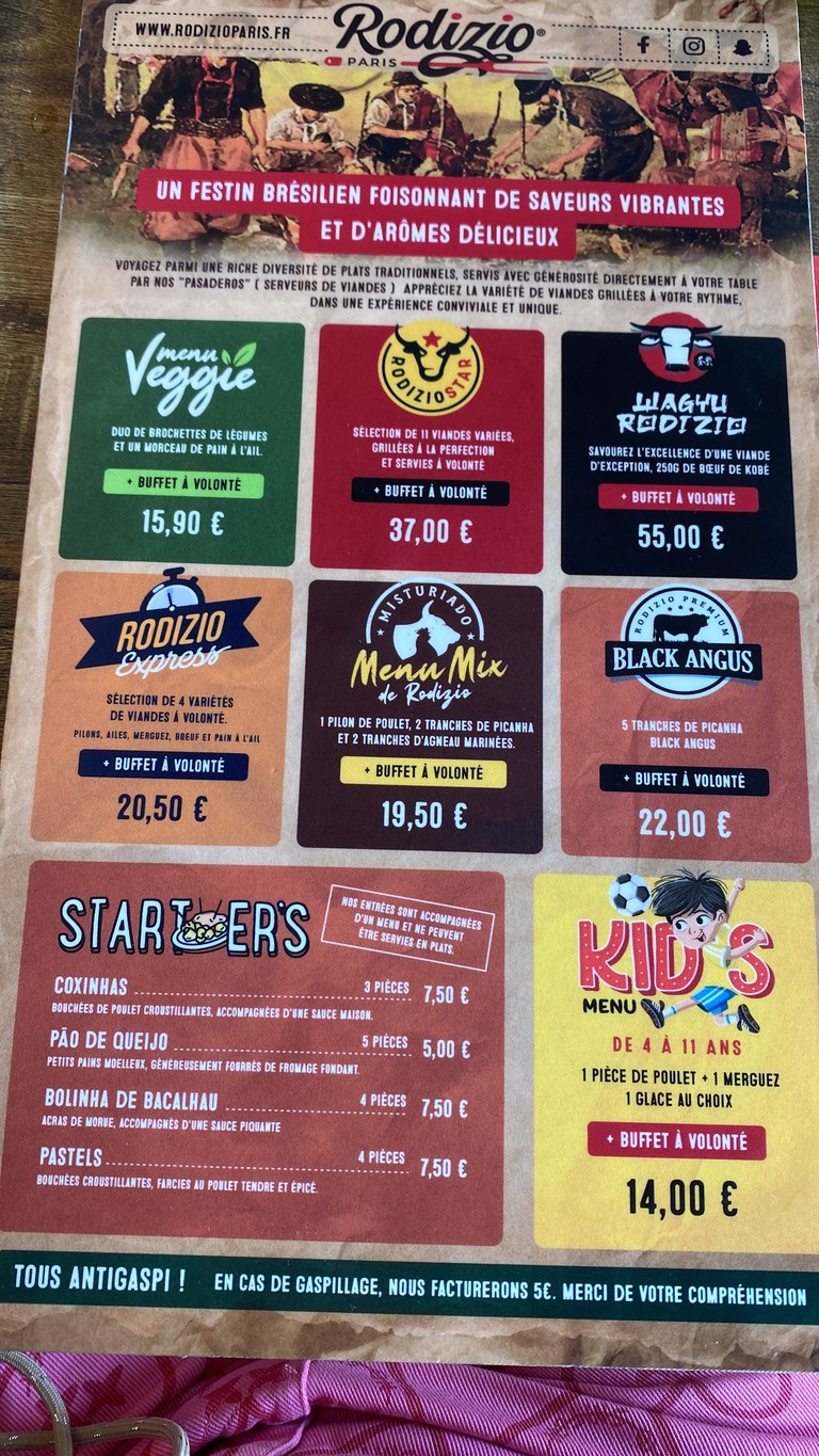 Rodizio Paris menu 1