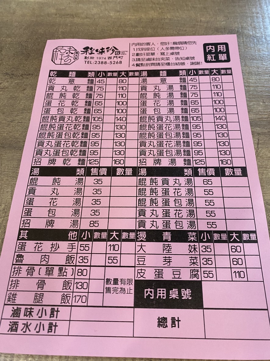Chéng Wèi Zhēn Yì Miàn Lǔ Wèi menu 1