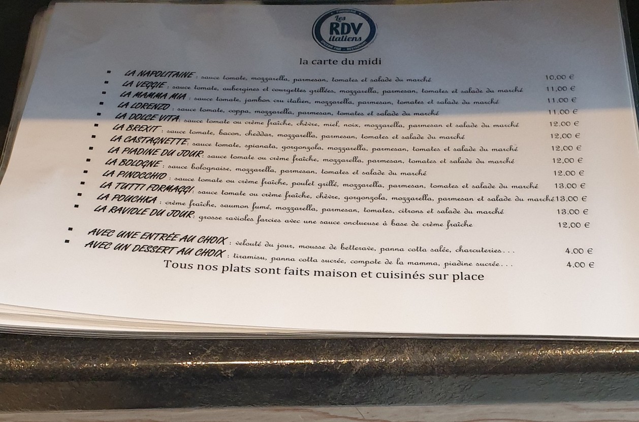 Les Rendez-vous italiens menu 2