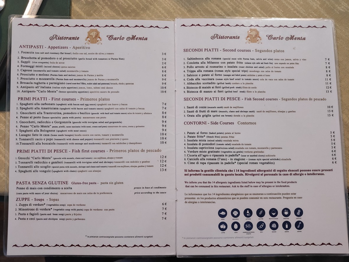 Carlo Menta menu 1