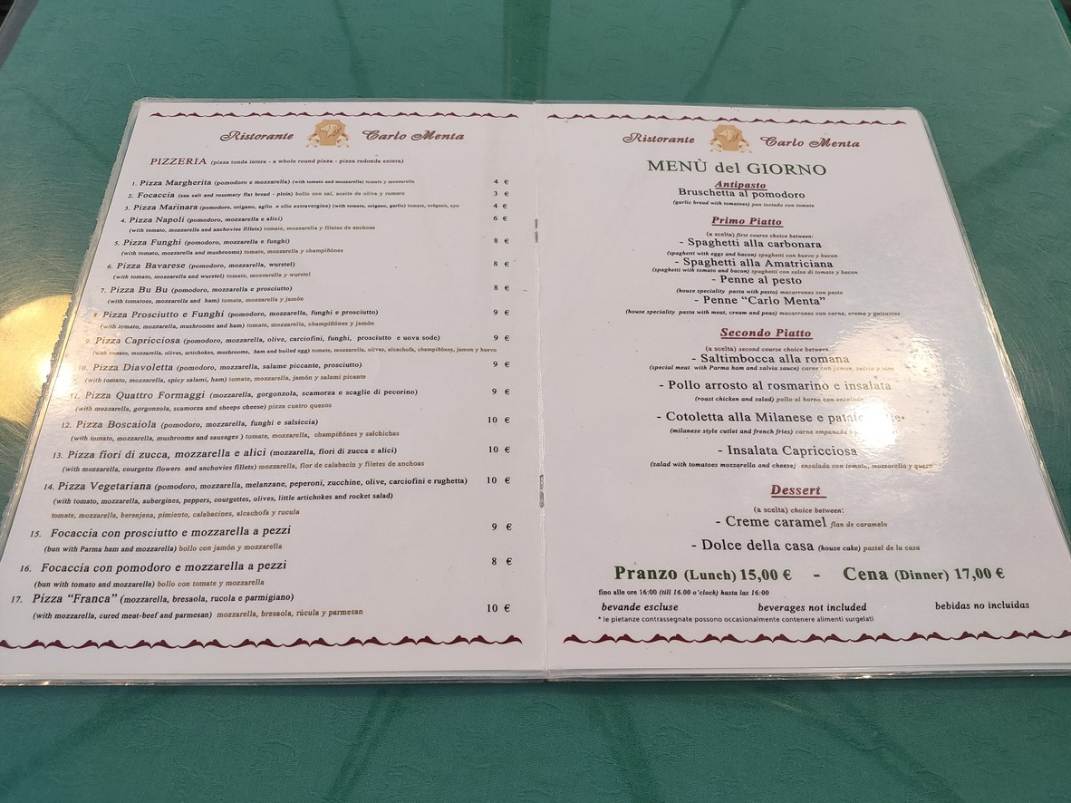 Carlo Menta menu 2