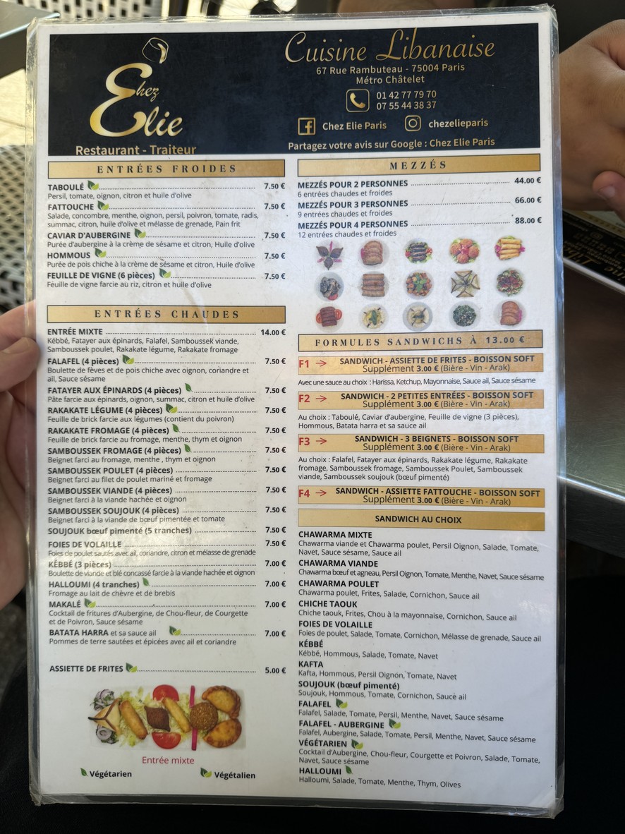 Chez Elie menu 1