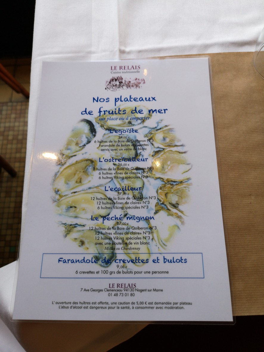 Le Relais menu 1