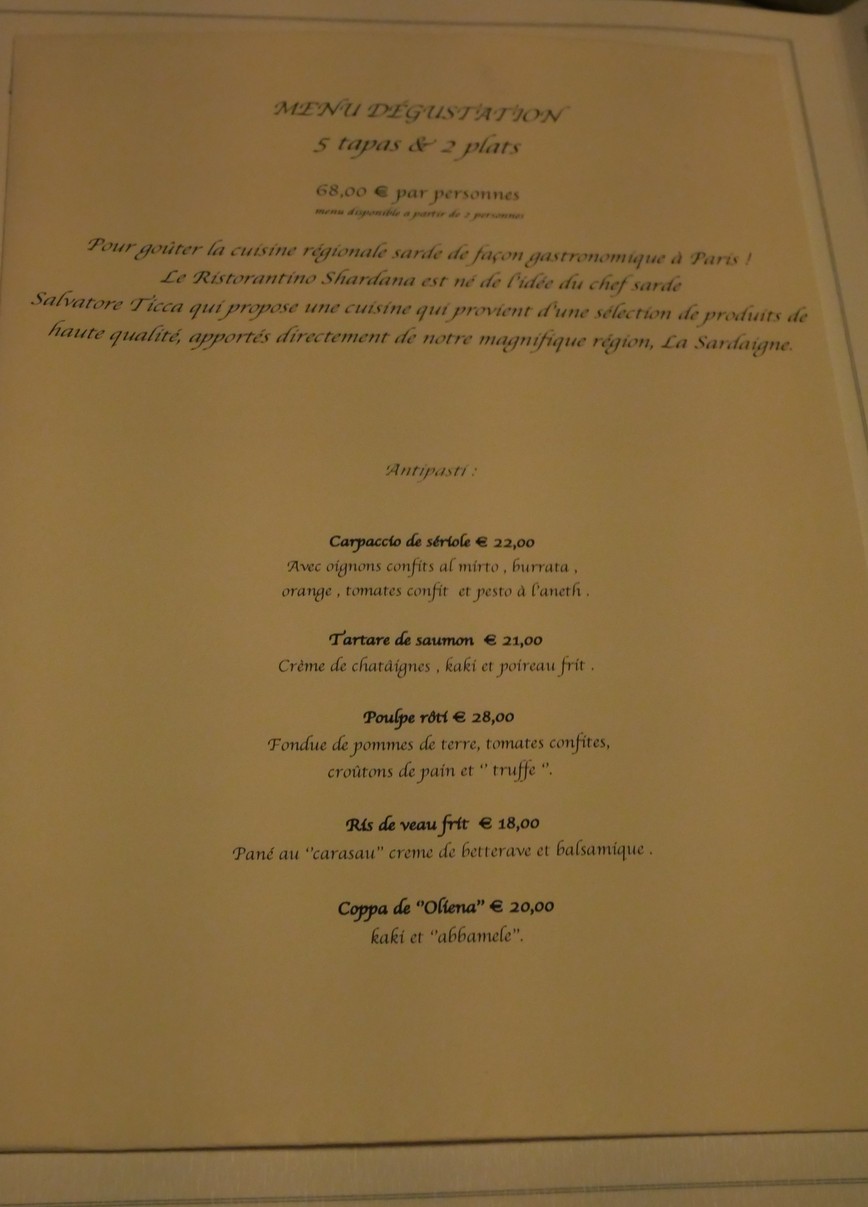 Ristorantino Shardana Parigi menu 1