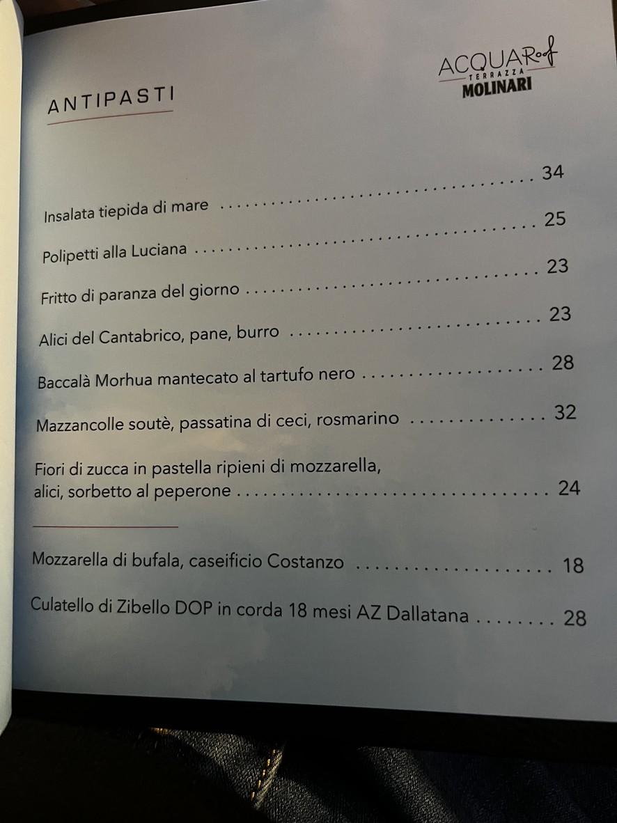 AcquaRoof Terrazza Molinari, Bistrot di mare menu 1
