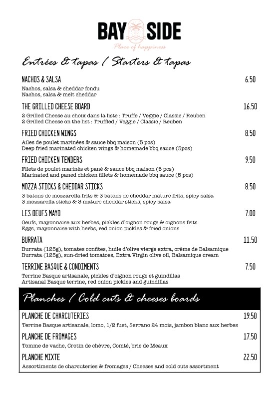 BAY SIDE menu 1