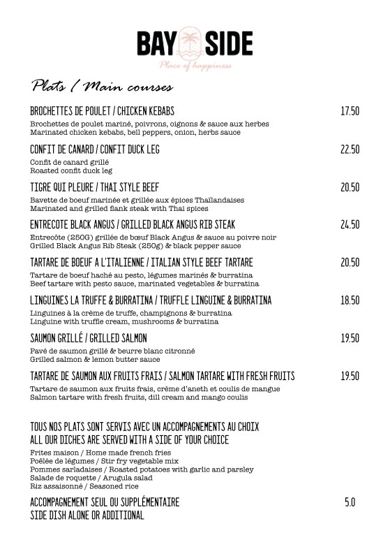 BAY SIDE menu 2