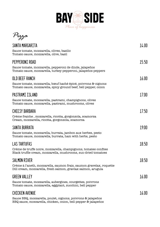 BAY SIDE menu 3