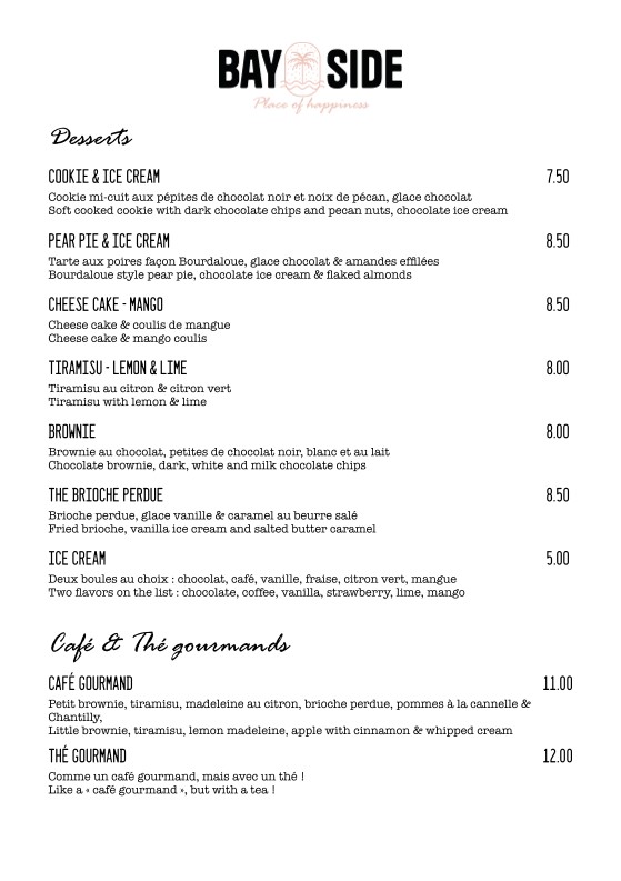 BAY SIDE menu 4