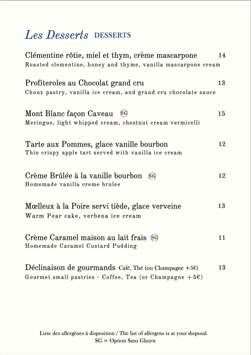 Le Caveau du Palais menu 3