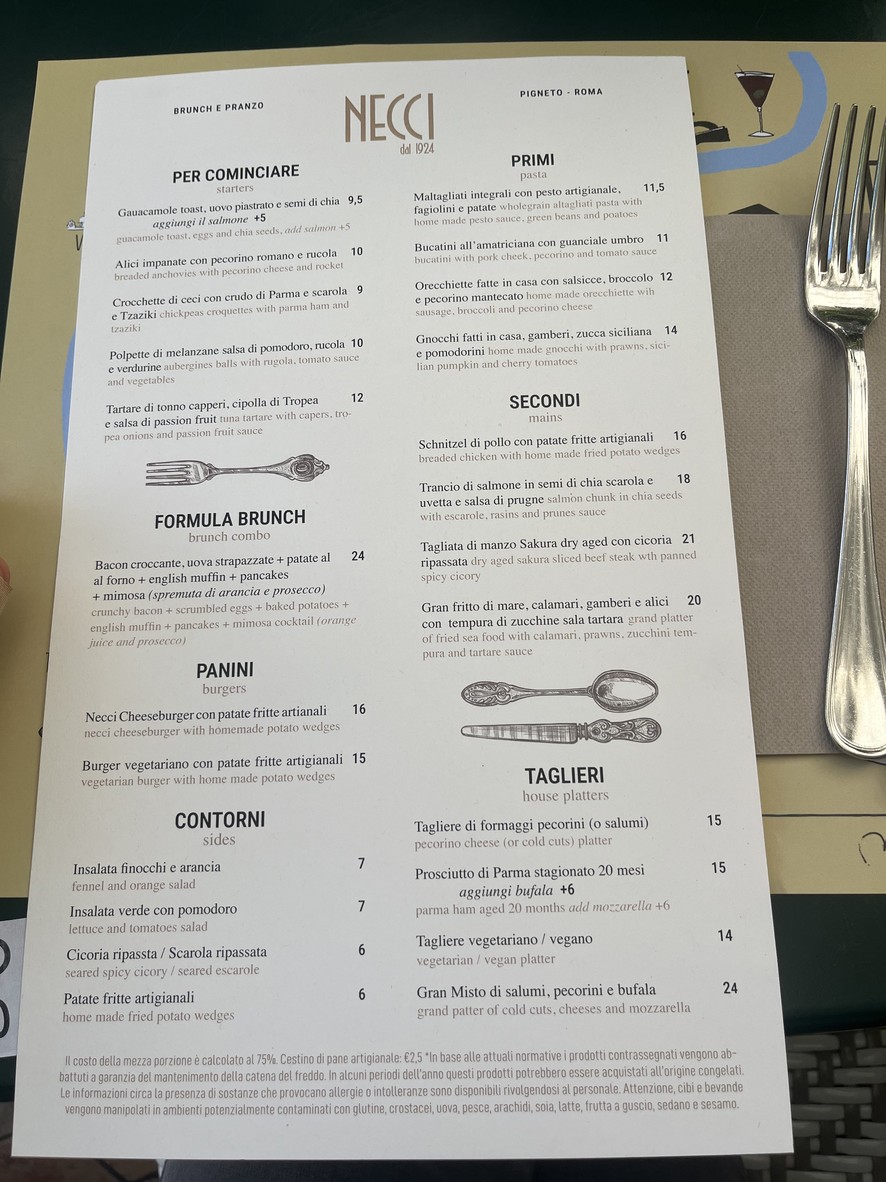 Necci dal 1924 menu 1