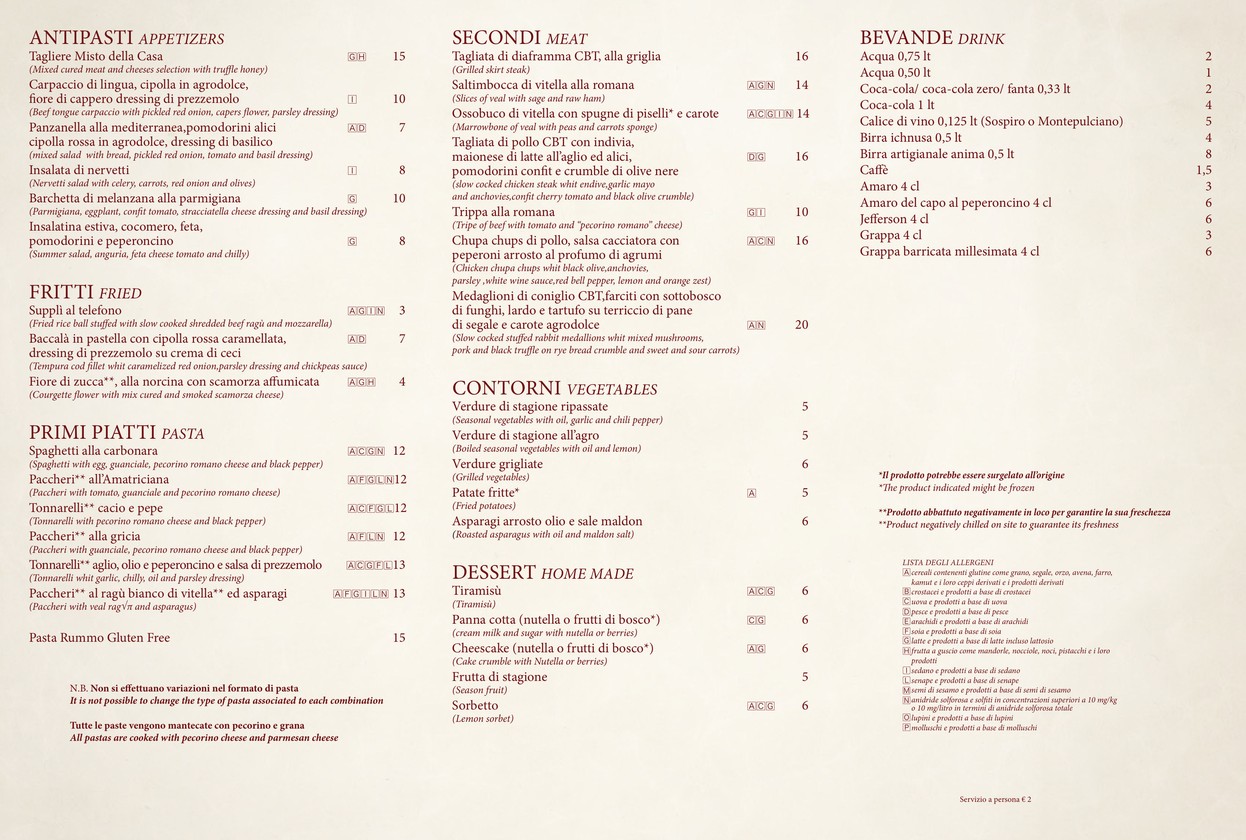 Sellero & Ventresca Hosteria Romana menu 1