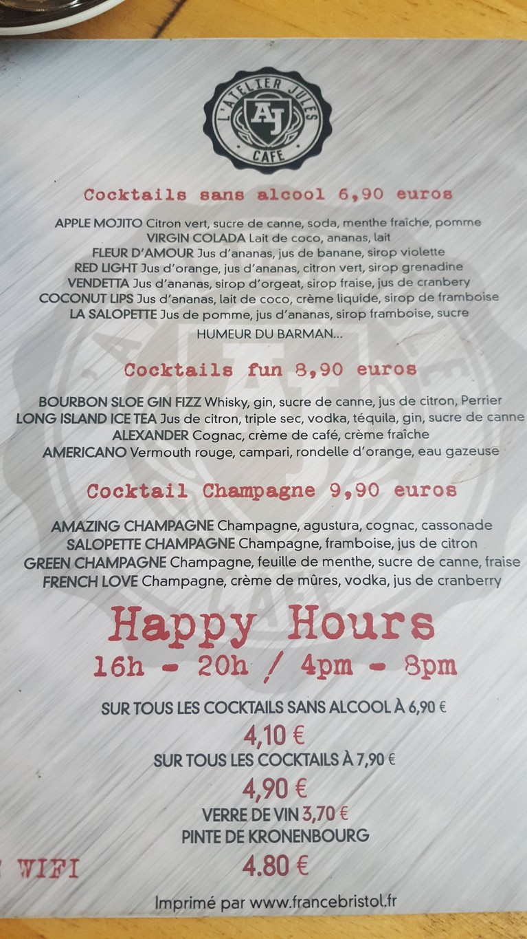 L'Atelier Jules menu 1