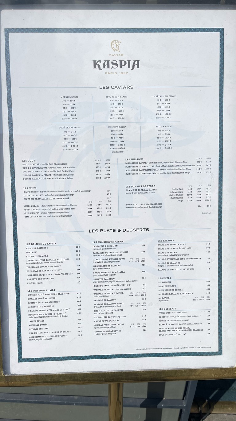 Caviar Kaspia menu 1