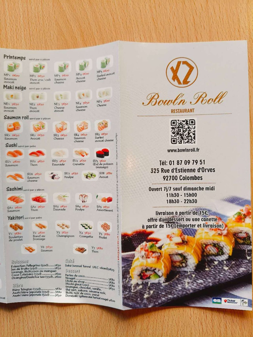 Bowl'n Roll restaurant japonais menu 1