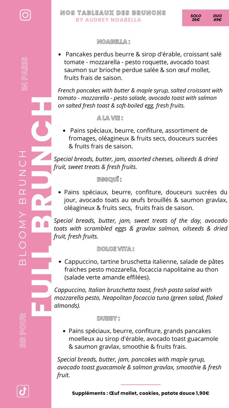 Bloomy Brunch menu 1