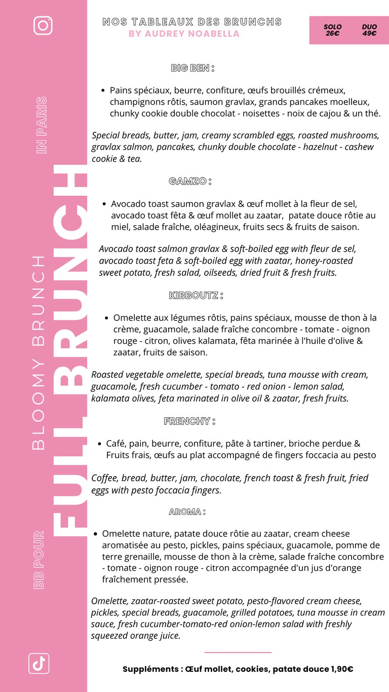 Bloomy Brunch menu 2