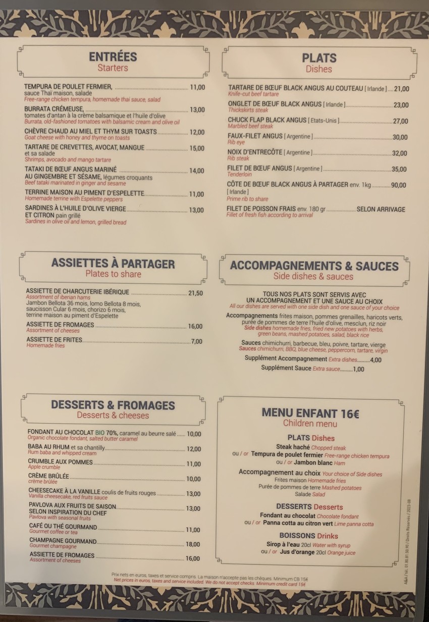 Le Laborde menu 1