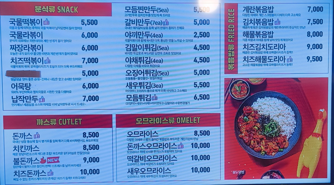 Ssada Gimbap Estación Nakseongdae menu 1