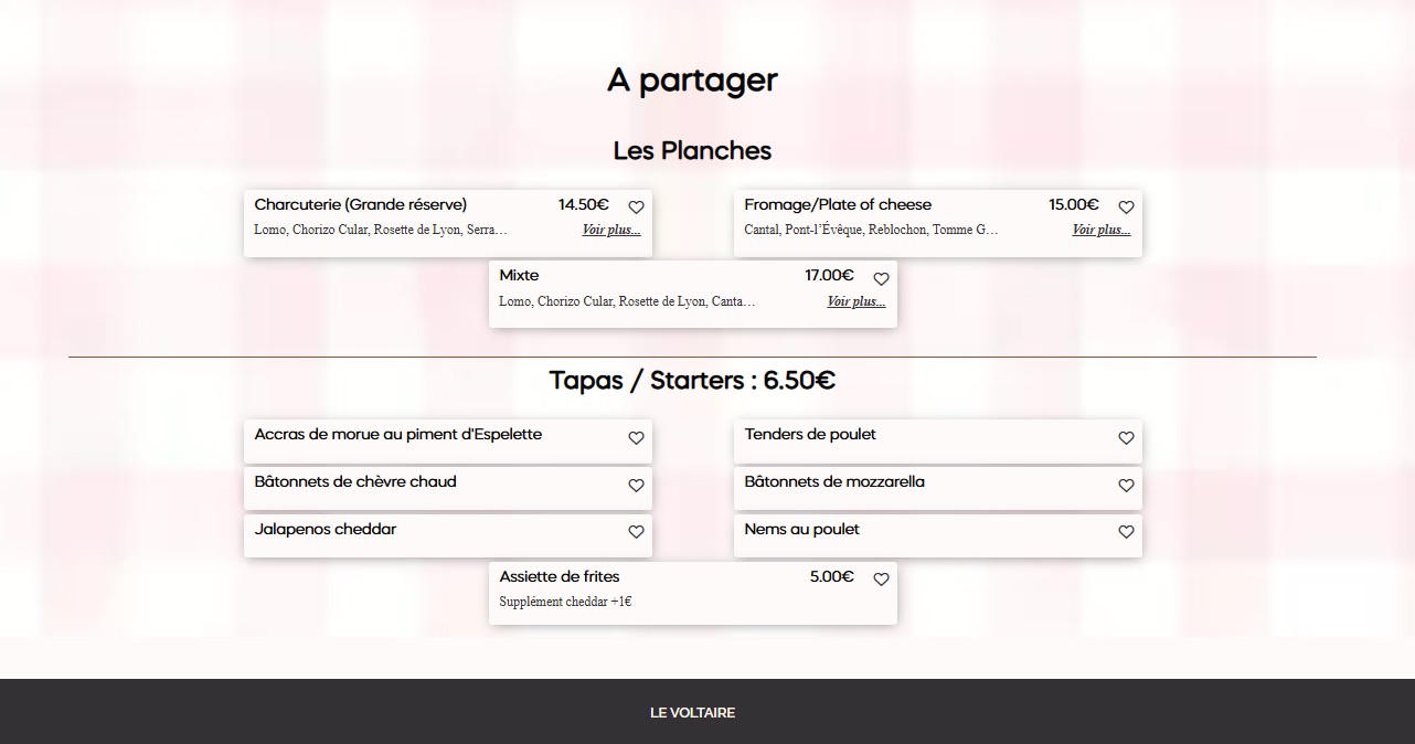 Le Voltaire menu 1