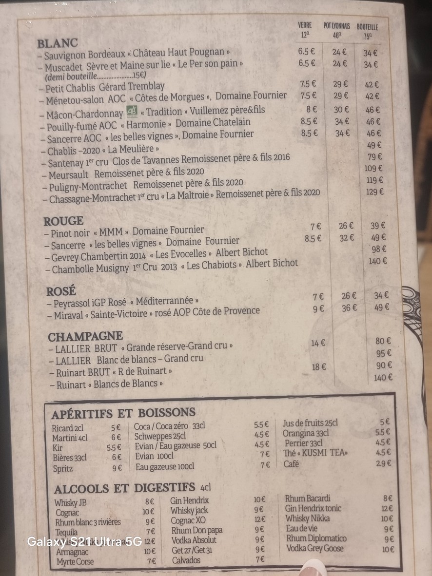 Sea Bar Paris Pêche menu 2