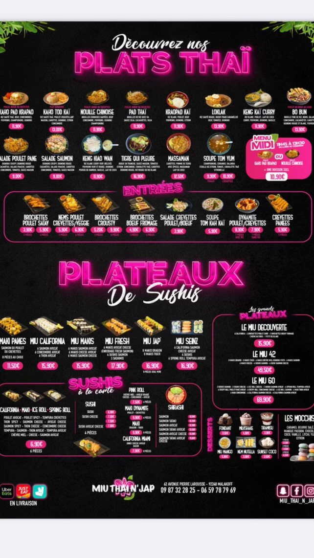 MIU THAI N’JAP menu 1