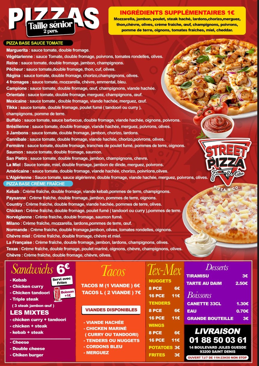 STREET PIZZA FIVE- saint-denis menu 2