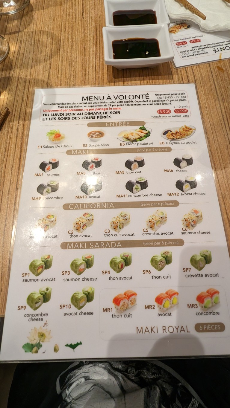 Yookoso Sushi menu 1