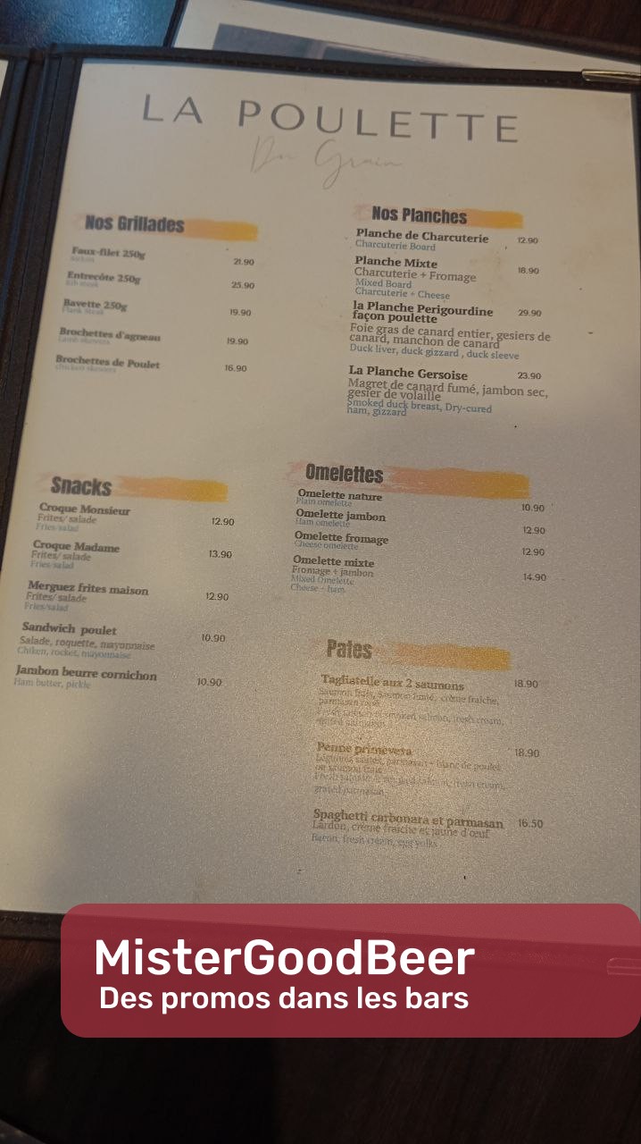 La Poulette de Grain menu 2