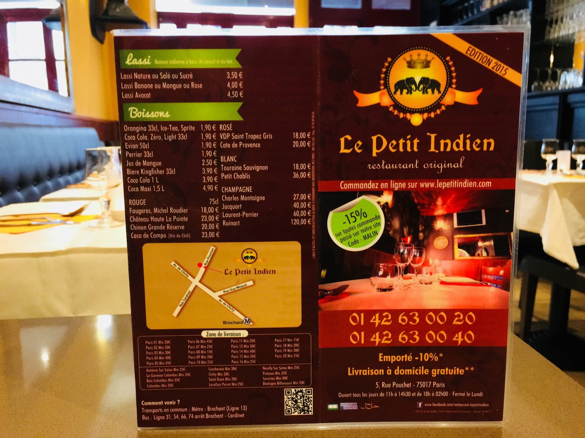 Le Petit Indien menu 1