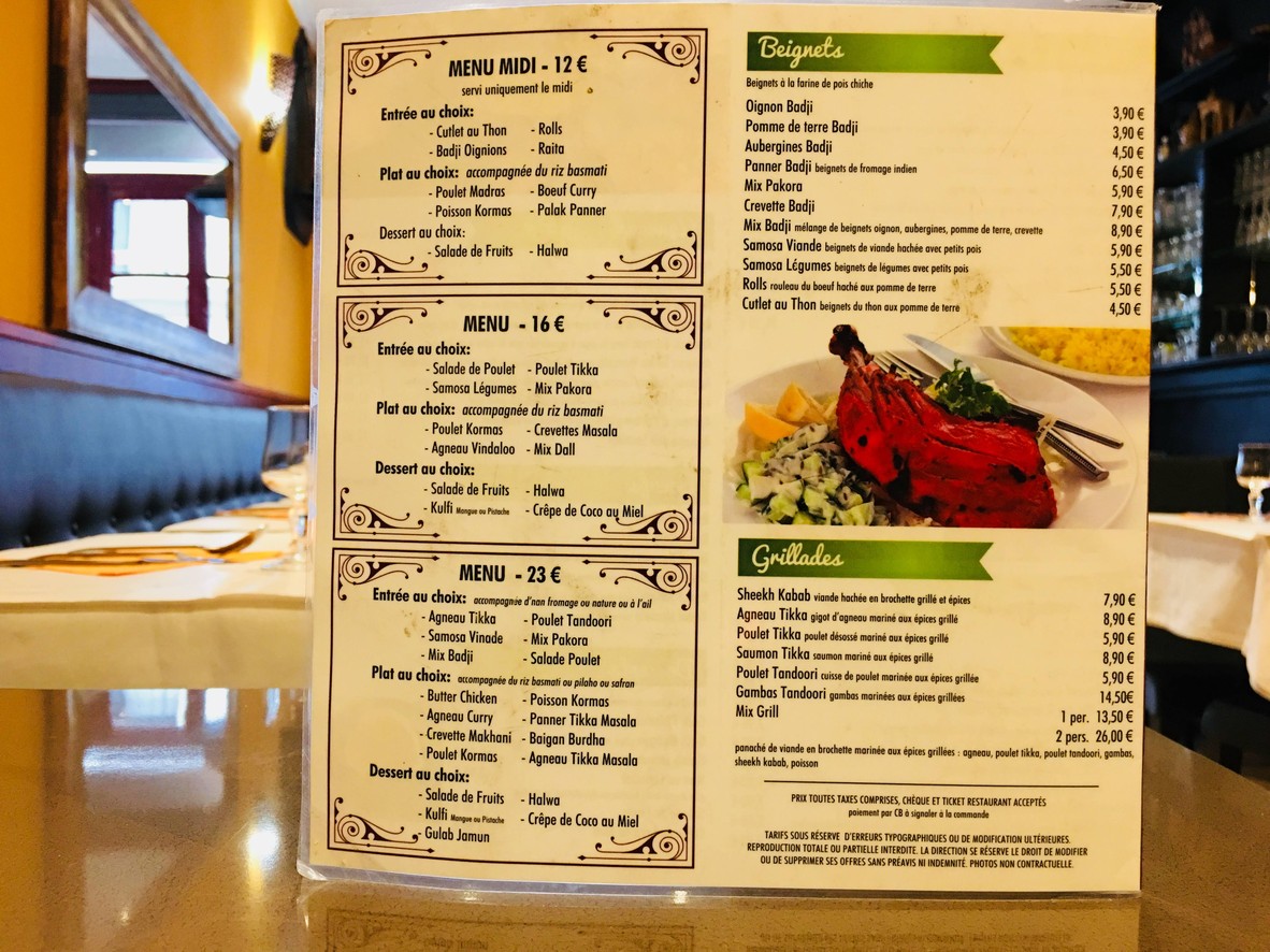 Le Petit Indien menu 3