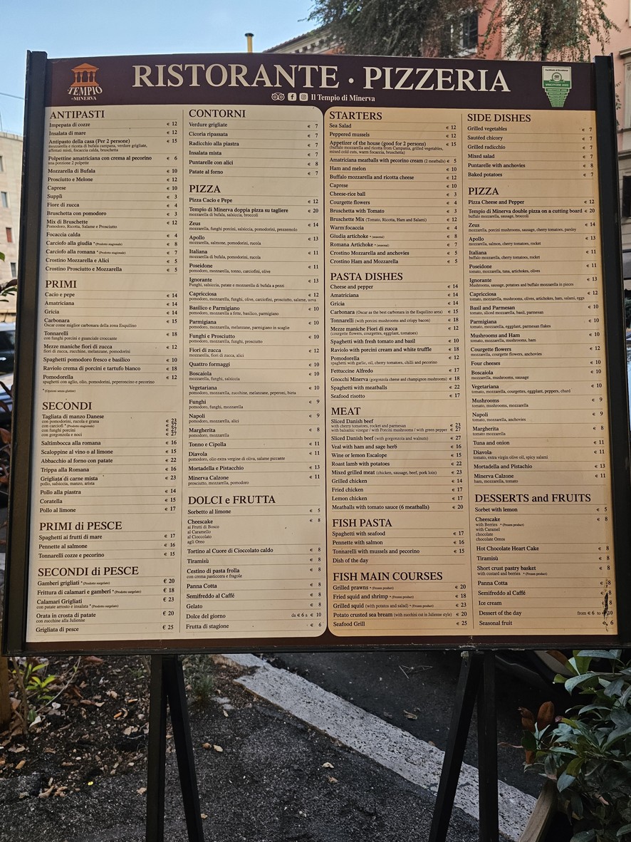 Il Tempio di Minerva menu 1