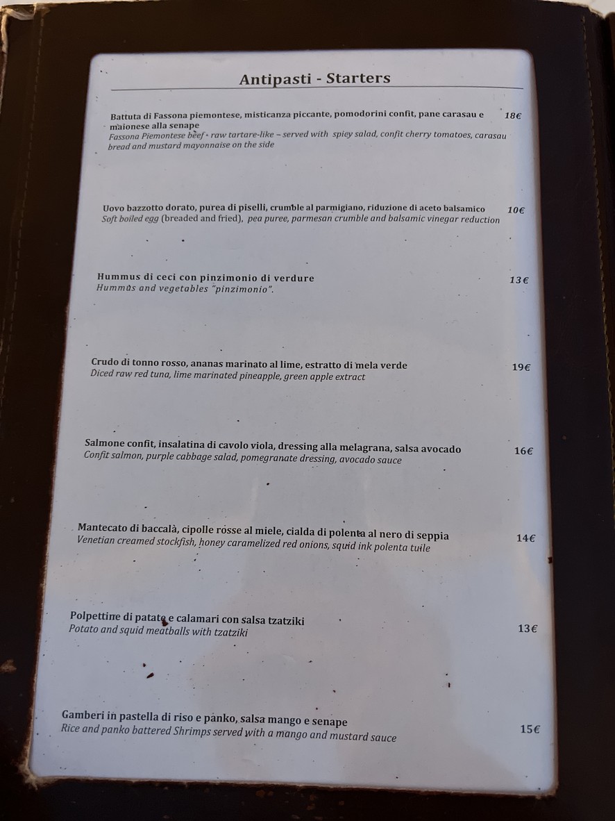 La Fata Ignorante menu 1