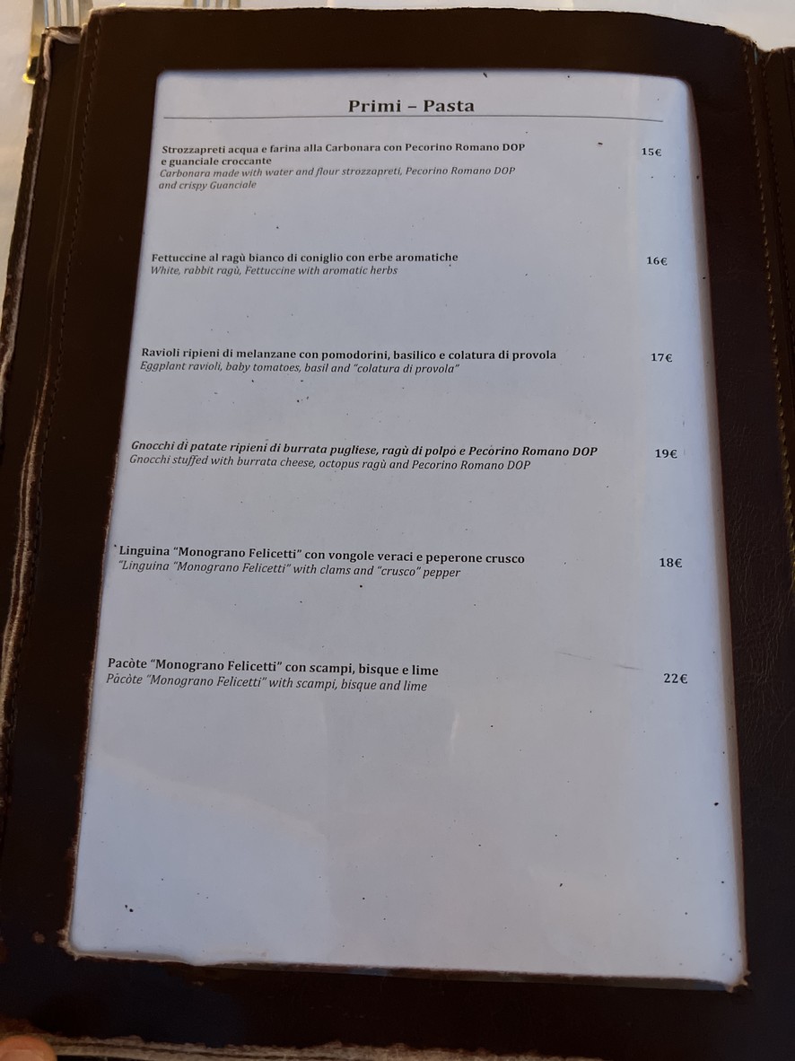 La Fata Ignorante menu 3