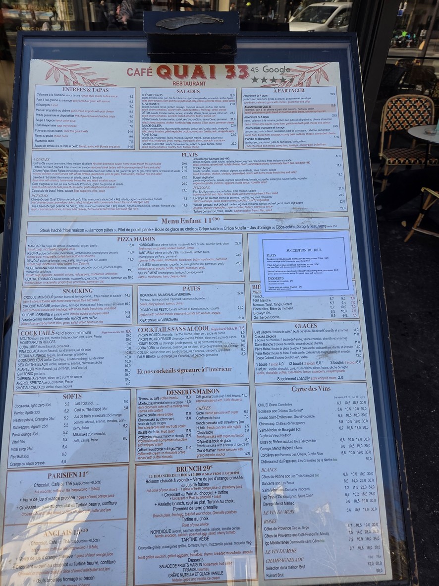 Café Quai 33 menu 1