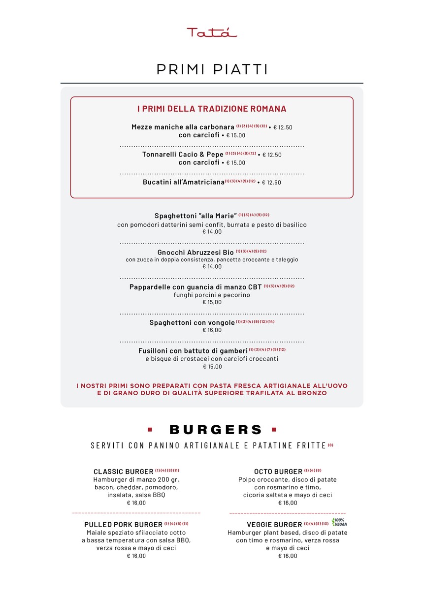 Tatà Pizzeria Griglieria - Pizzeria a Roma menu 3