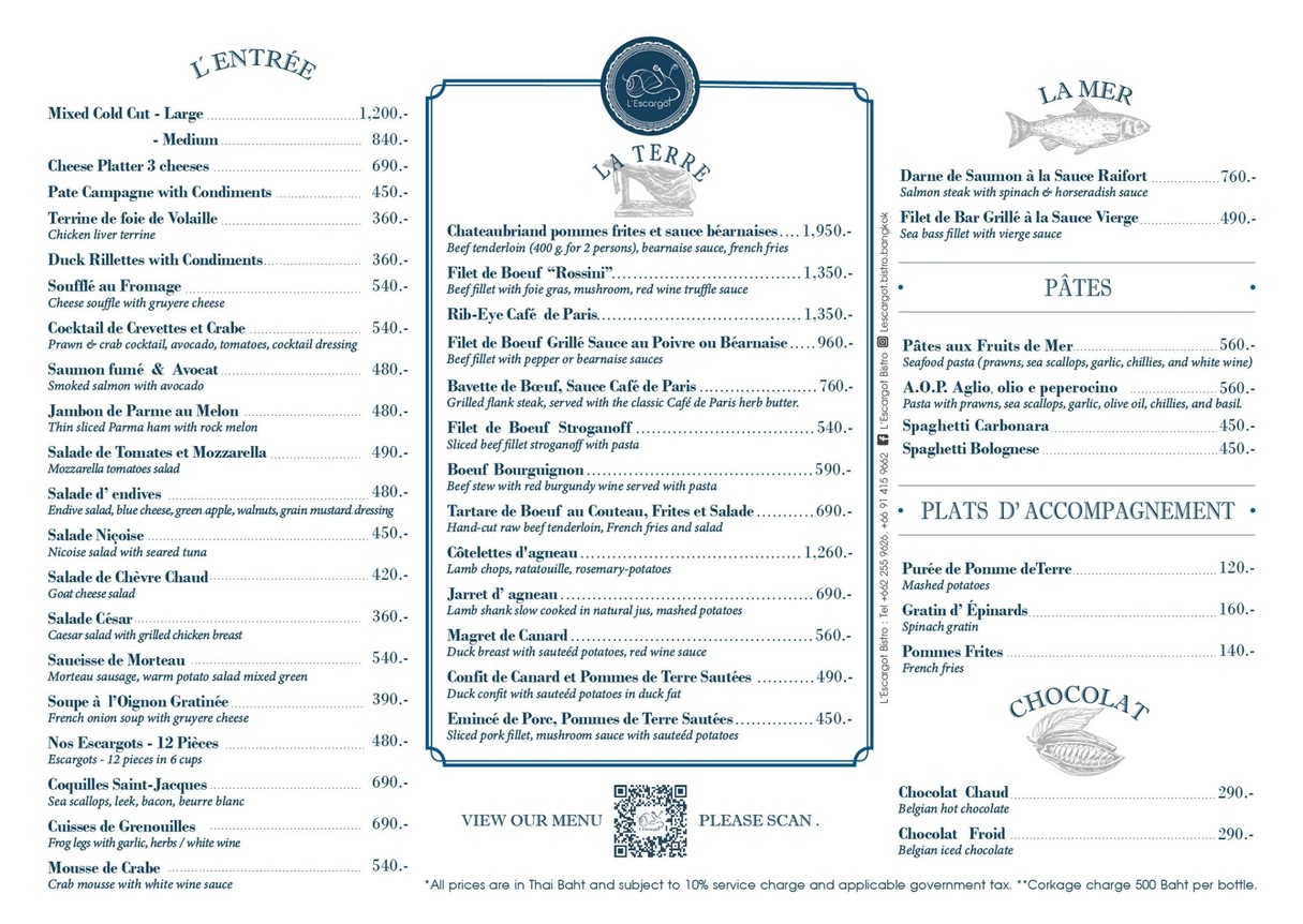 L'Escargot Bistro menu 1