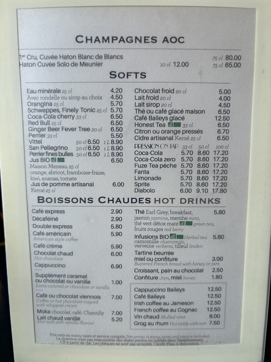 Brasserie de la Tour Eiffel menu 2