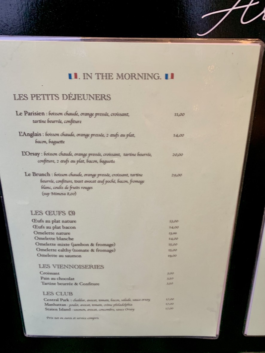 Café d’Orsay menu 1