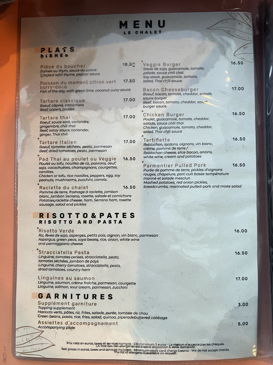 Le Chalet du Parc menu 2