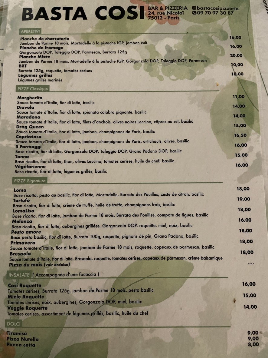 Basta Cosi menu 1