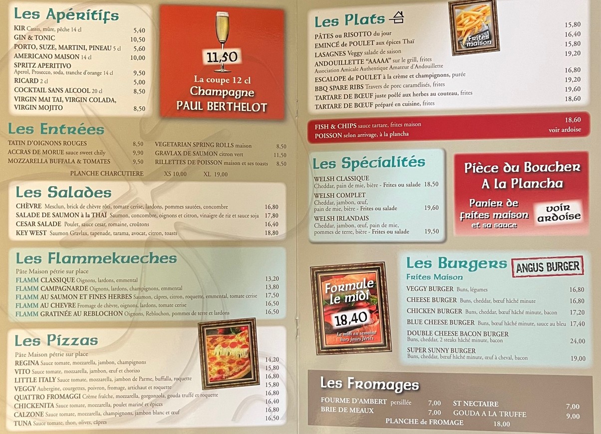 Irish pub menu 1